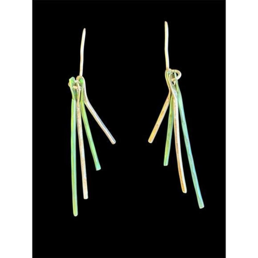 Sterling Silver & Green Fringe Dangle Earrings 925